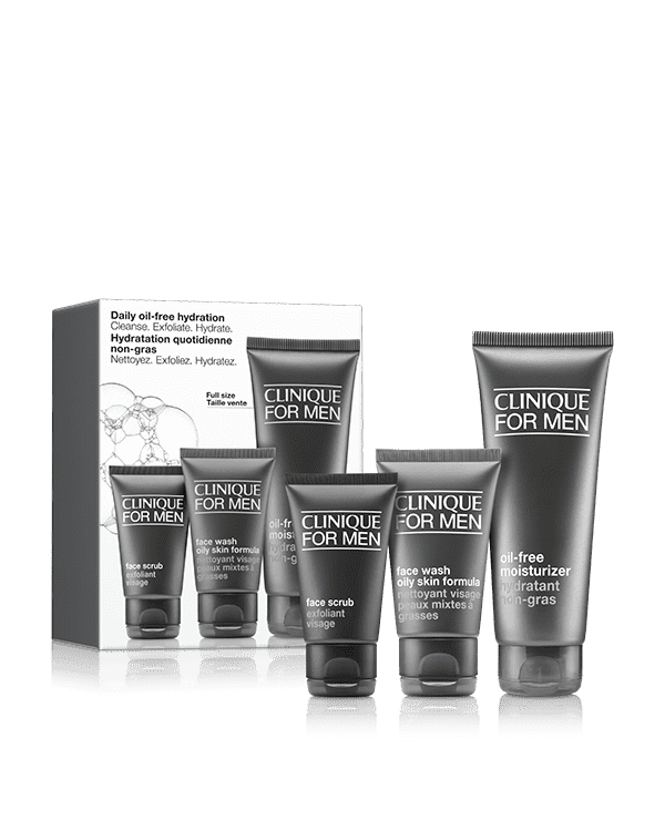 Daily Oil-Free Hydration Set: Cleanse. Exfoliate. Hydrate, <b><span style="color: #ba0000;">Not eligible for additional discounts.</span></b><br>All he needs to keep oily skin cleansed, exfoliated, and hydrated. A $53 value.