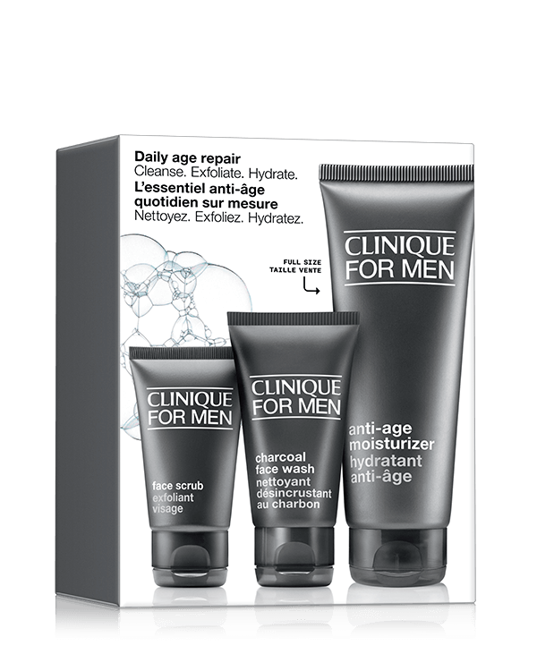 Daily Age Repair Set: Cleanse. Exfoliate. Hydrate., All he needs for fresh, younger-looking skin. A $60.00 value.